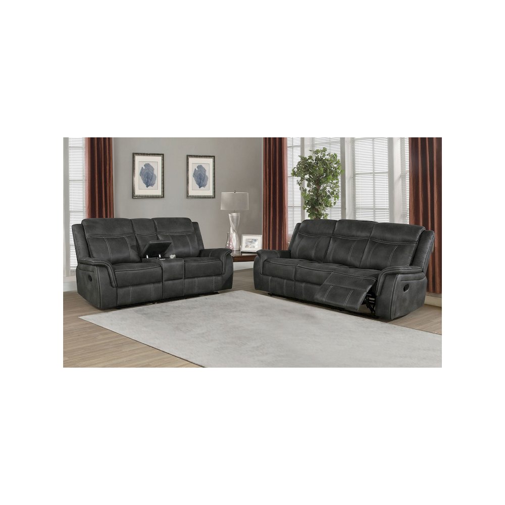 Lawrence 2-piece Upholstered Reclining Sofa Set Charcoal. Picture 5