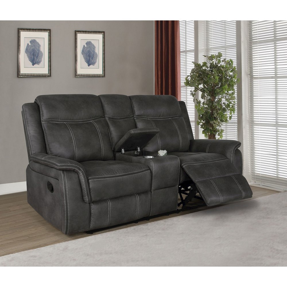 Lawrence Upholstered Padded Arm Reclining Loveseat Charcoal. Picture 5