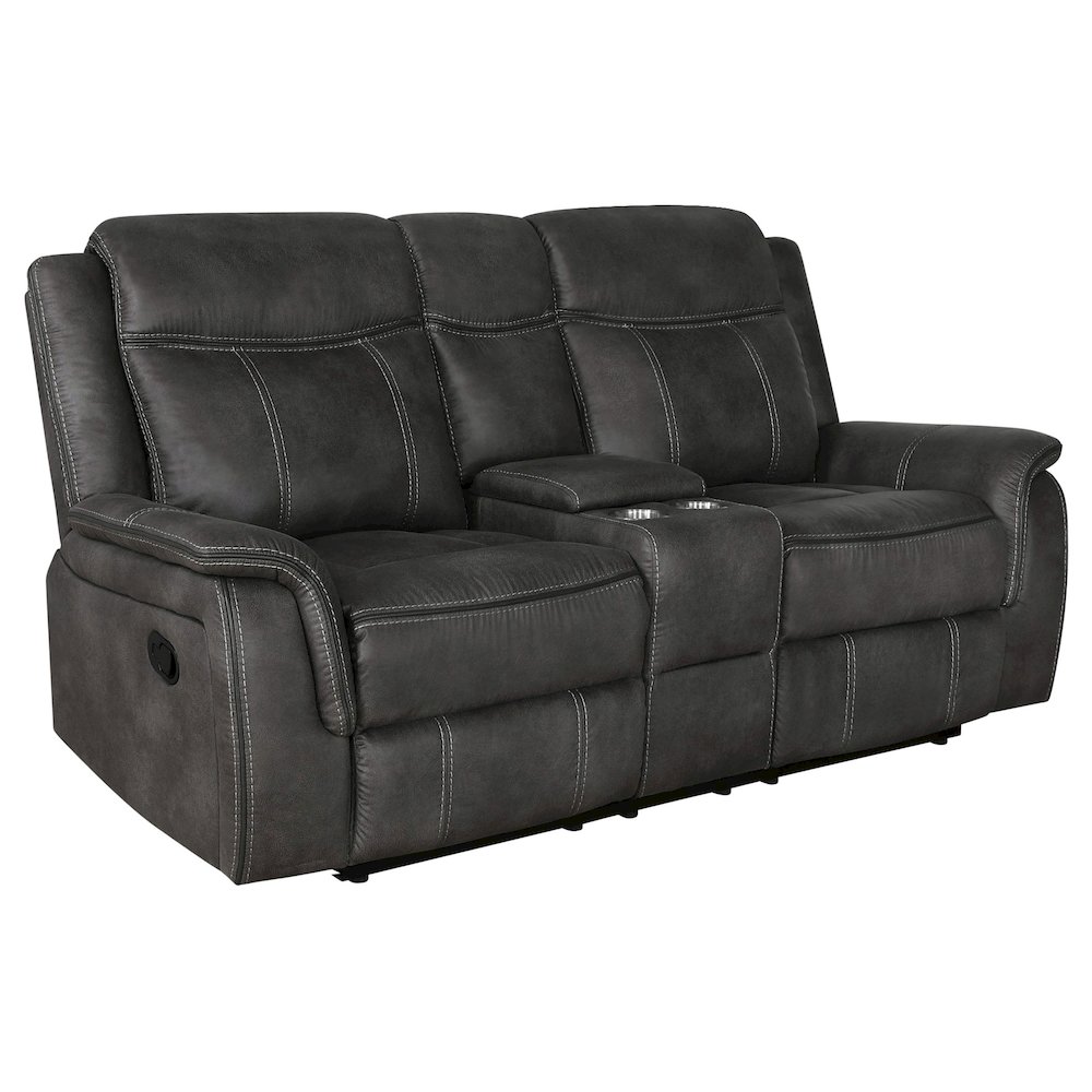 Lawrence Upholstered Padded Arm Reclining Loveseat Charcoal. Picture 1