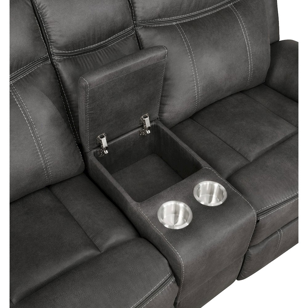Lawrence Upholstered Padded Arm Reclining Loveseat Charcoal. Picture 6