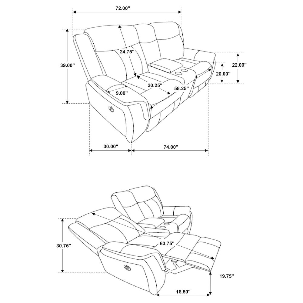 Lawrence Upholstered Padded Arm Reclining Loveseat Charcoal. Picture 8