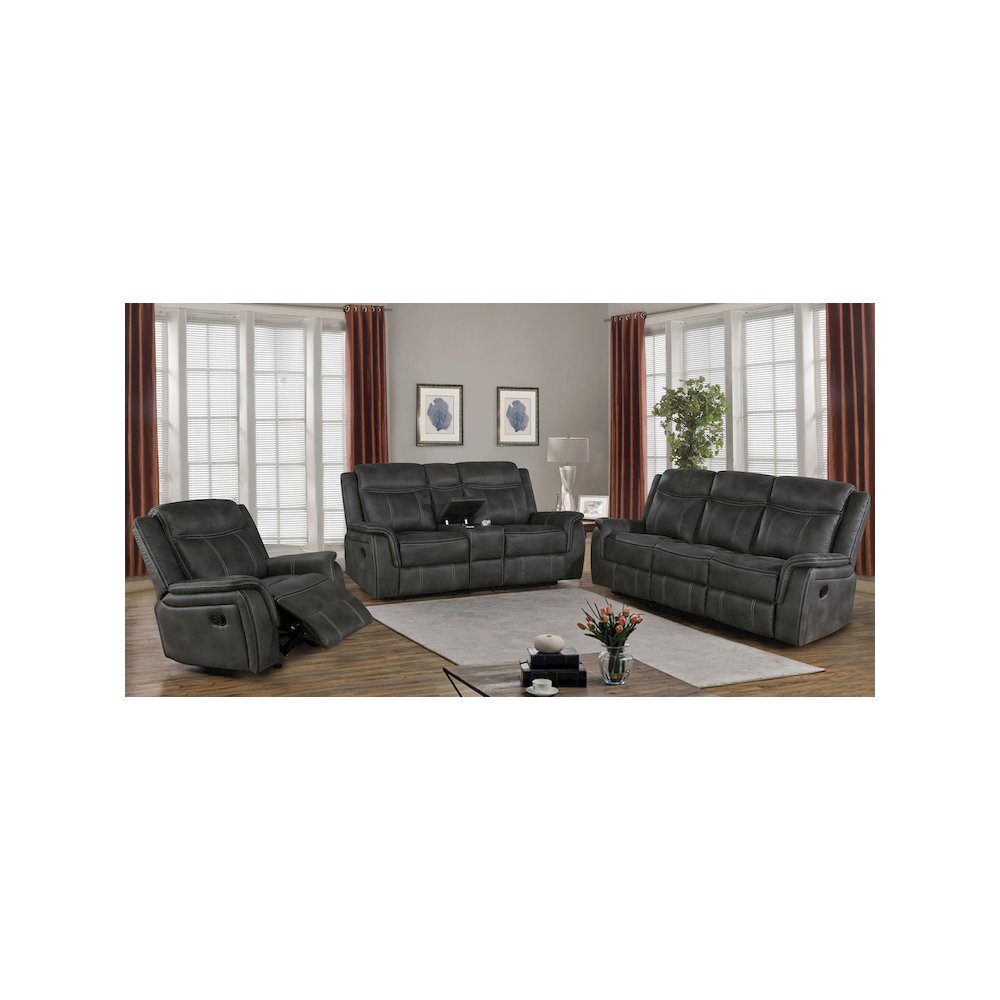 Lawrence Upholstered Padded Arm Reclining Loveseat Charcoal. Picture 4