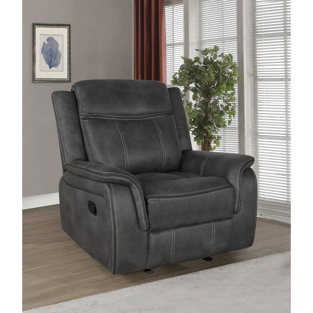Lawrence Upholstered Padded Arm Glider Recliner Charcoal. Picture 3