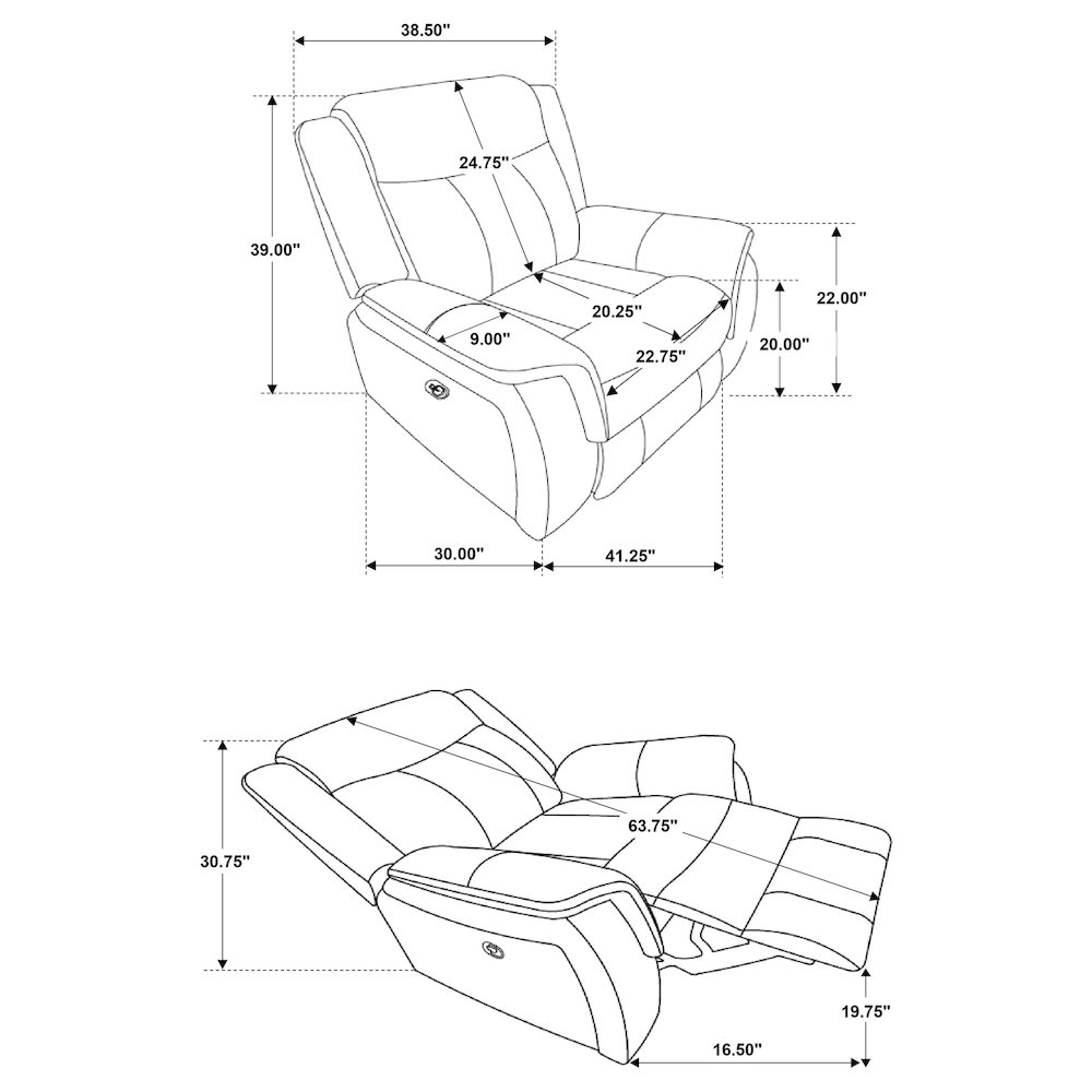 Lawrence Upholstered Padded Arm Glider Recliner Charcoal. Picture 8