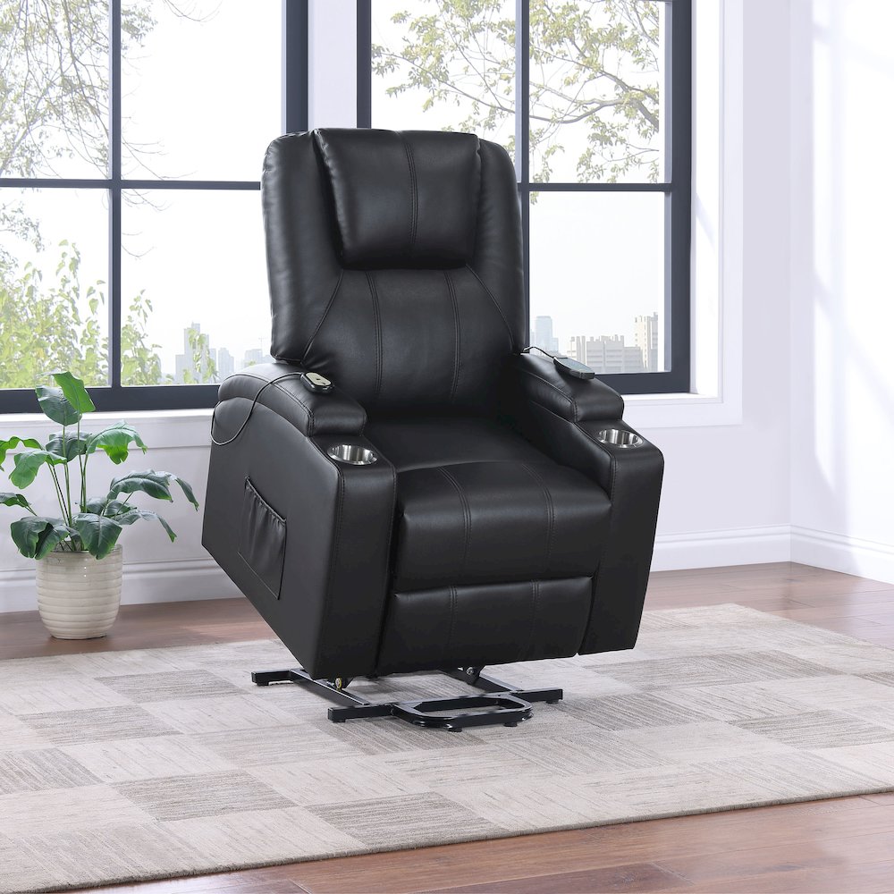 Armstrong Upholstered Power Lift Massage Recliner Black. Picture 12