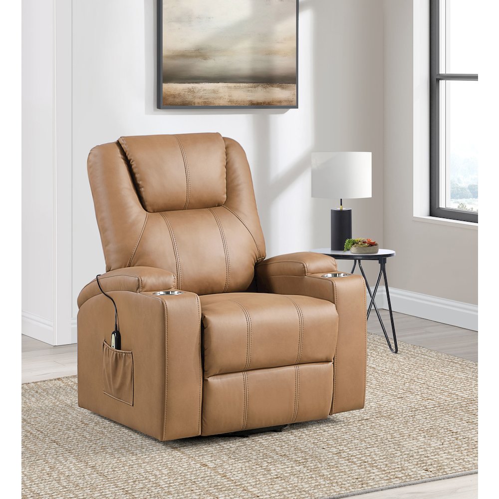 Armstrong Upholstered Power Lift Massage Recliner Camel. Picture 10