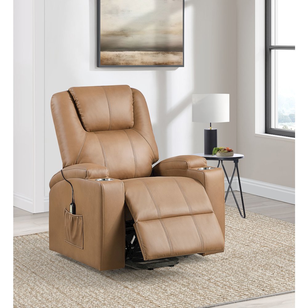 Armstrong Upholstered Power Lift Massage Recliner Camel. Picture 9