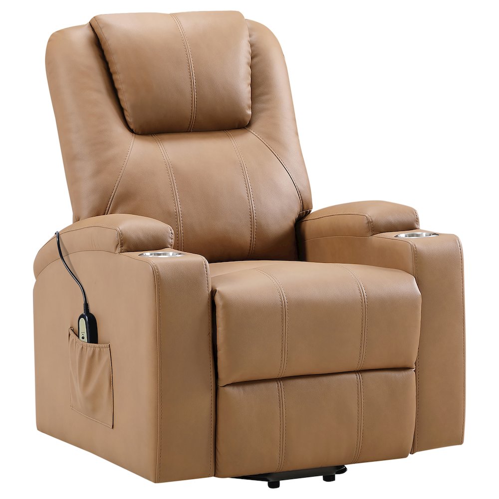 Armstrong Upholstered Power Lift Massage Recliner Camel. Picture 2