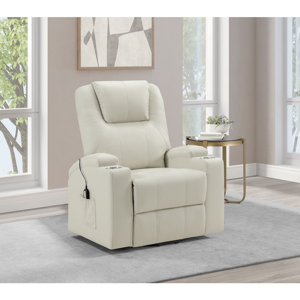 Armstrong Upholstered Power Lift Massage Recliner Ivory. Picture 2