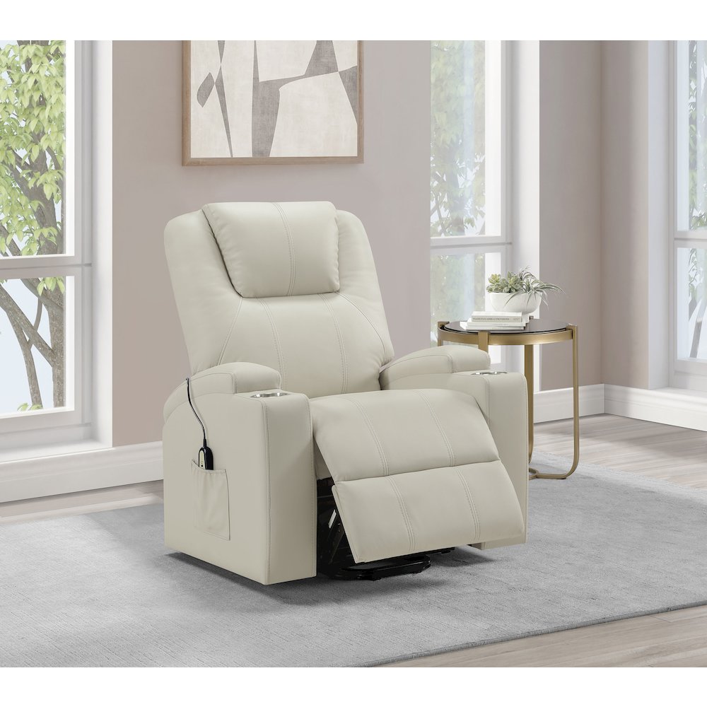 Armstrong Upholstered Power Lift Massage Recliner Ivory. Picture 3