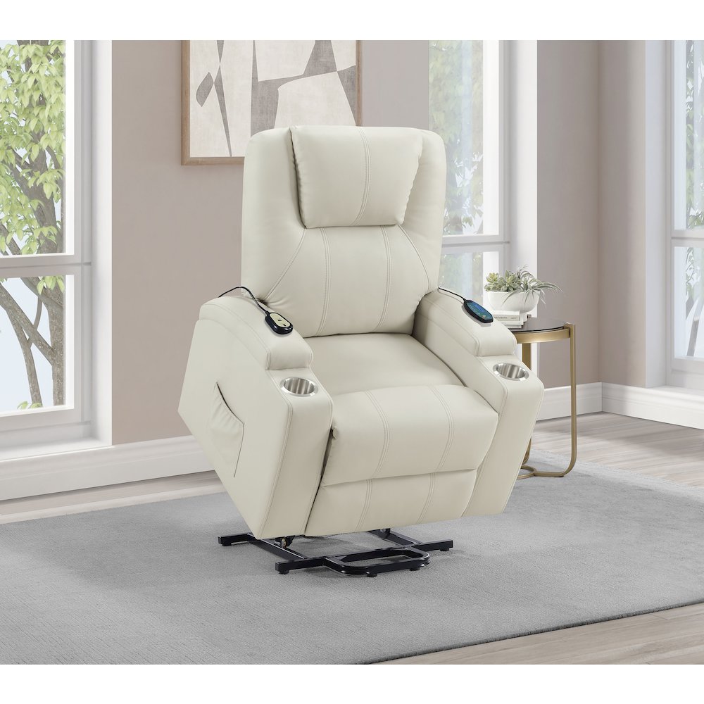 Armstrong Upholstered Power Lift Massage Recliner Ivory. Picture 4