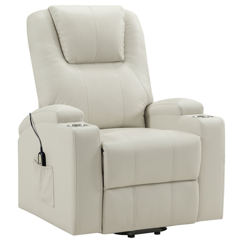 Armstrong Upholstered Power Lift Massage Recliner Ivory. Picture 5