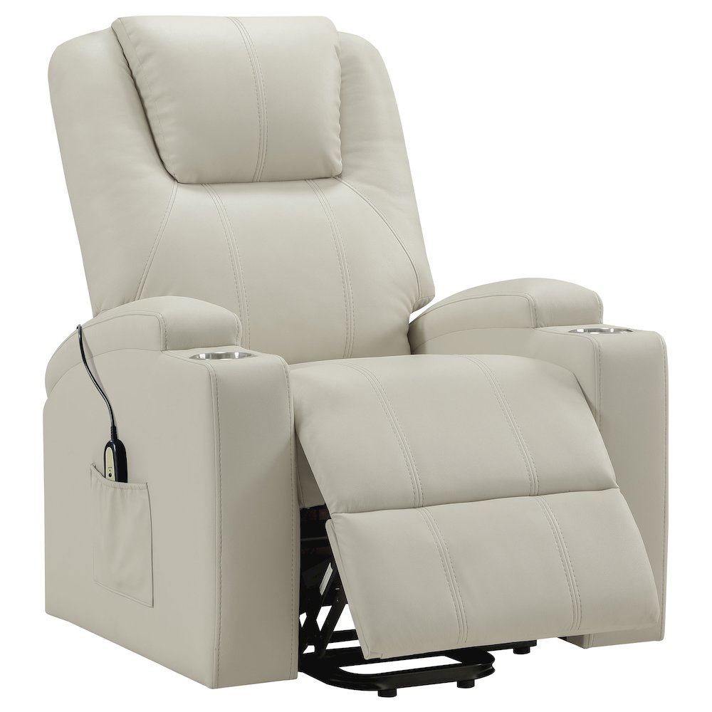 Armstrong Upholstered Power Lift Massage Recliner Ivory. Picture 1