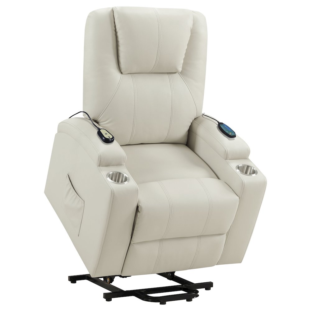 Armstrong Upholstered Power Lift Massage Recliner Ivory. Picture 8