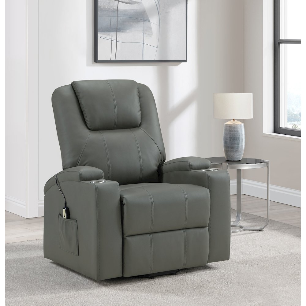 Armstrong Upholstered Power Lift Massage Recliner Grey. Picture 2