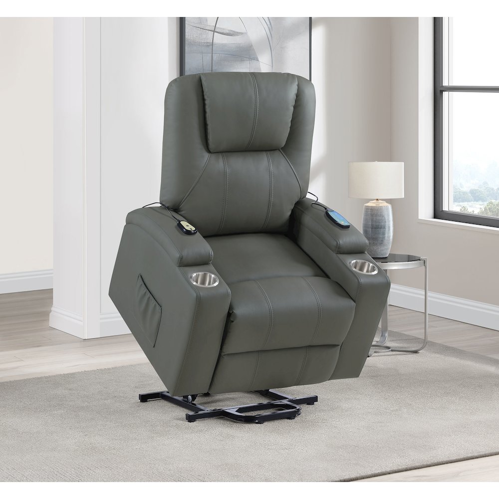 Armstrong Upholstered Power Lift Massage Recliner Grey. Picture 4