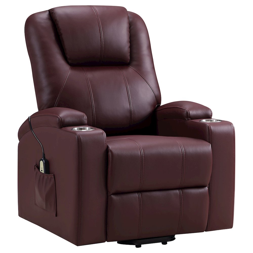 Armstrong Upholstered Power Lift Massage Recliner Wine Red. Picture 2