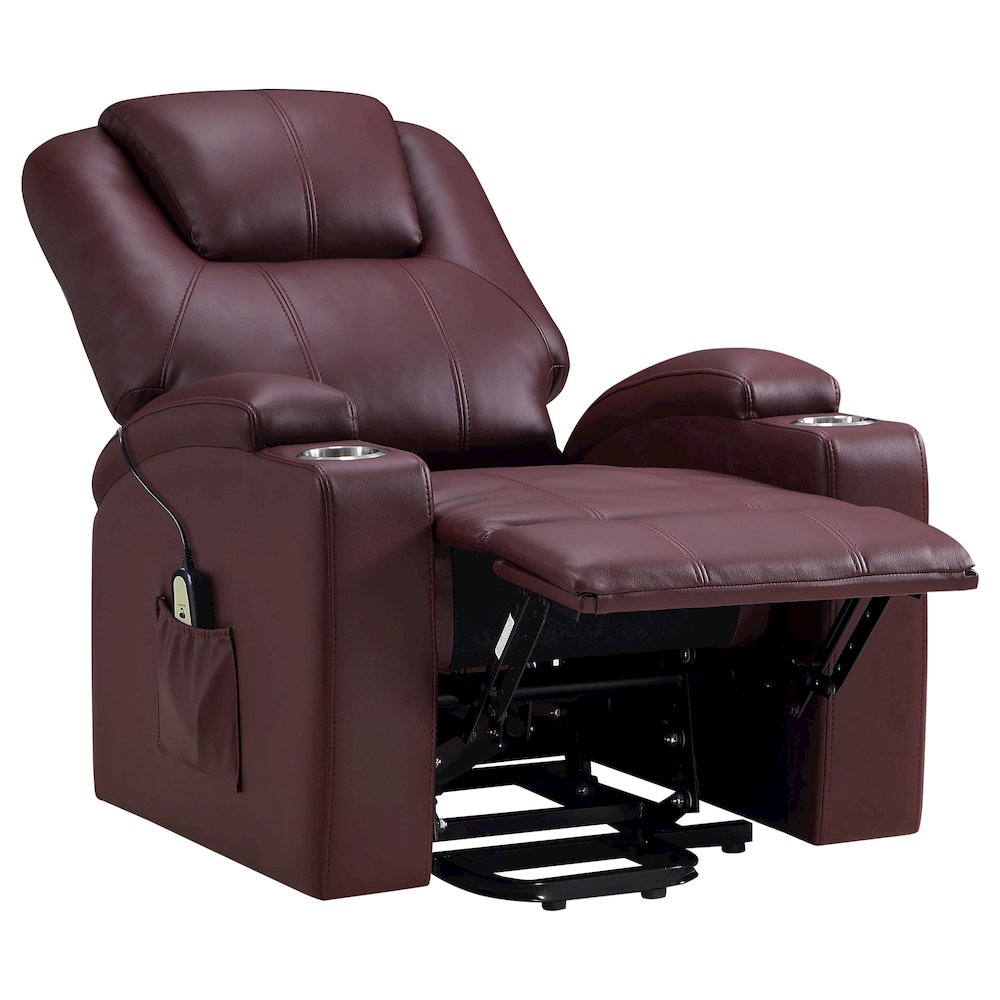Armstrong Upholstered Power Lift Massage Recliner Wine Red. Picture 4