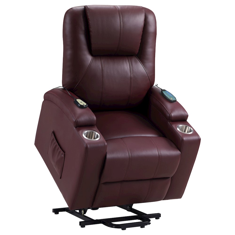 Armstrong Upholstered Power Lift Massage Recliner Wine Red. Picture 6