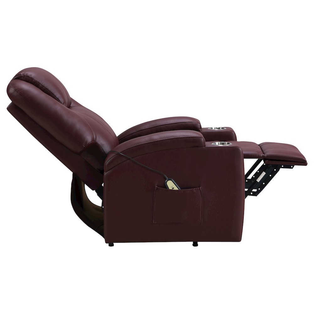 Armstrong Upholstered Power Lift Massage Recliner Wine Red. Picture 8