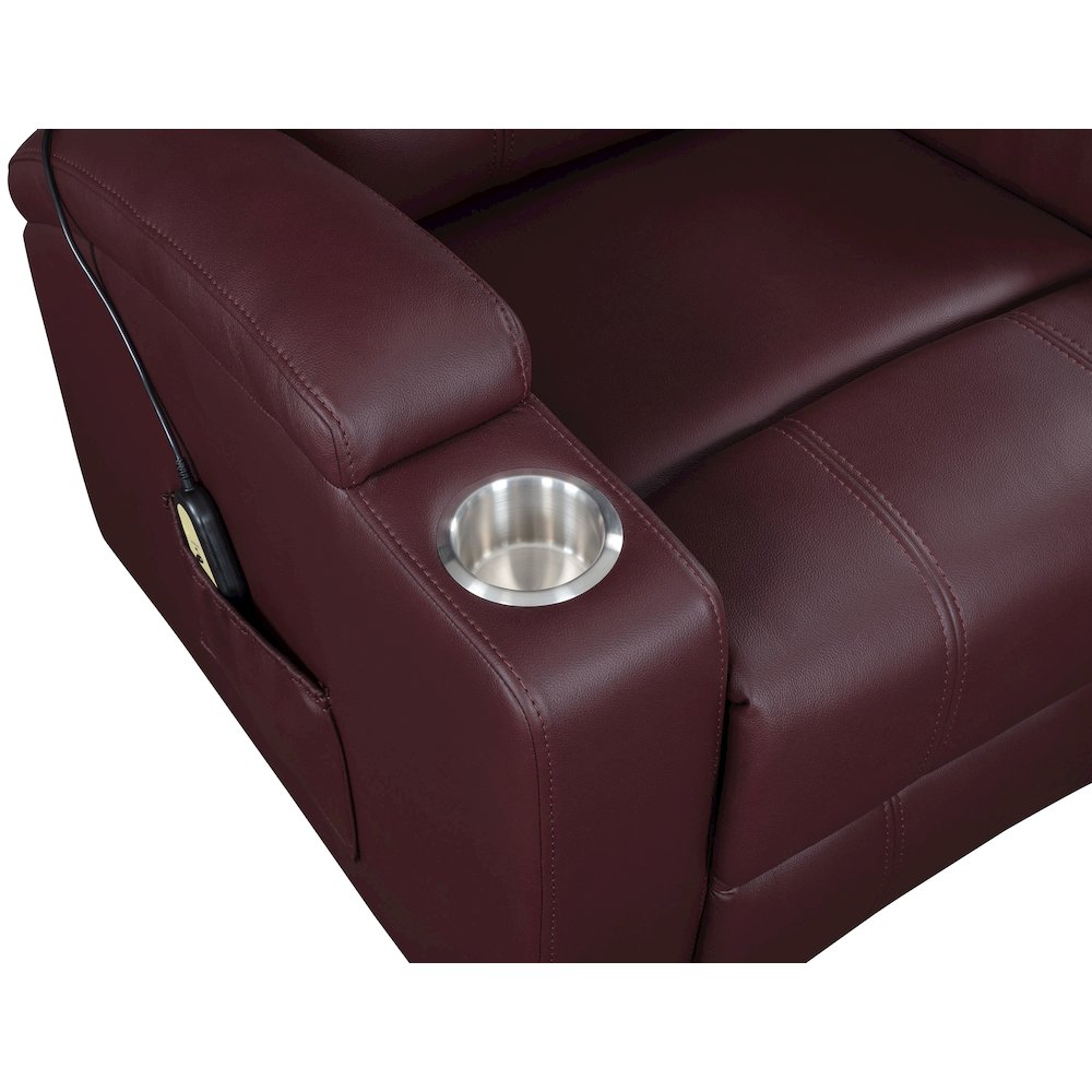 Armstrong Upholstered Power Lift Massage Recliner Wine Red. Picture 13