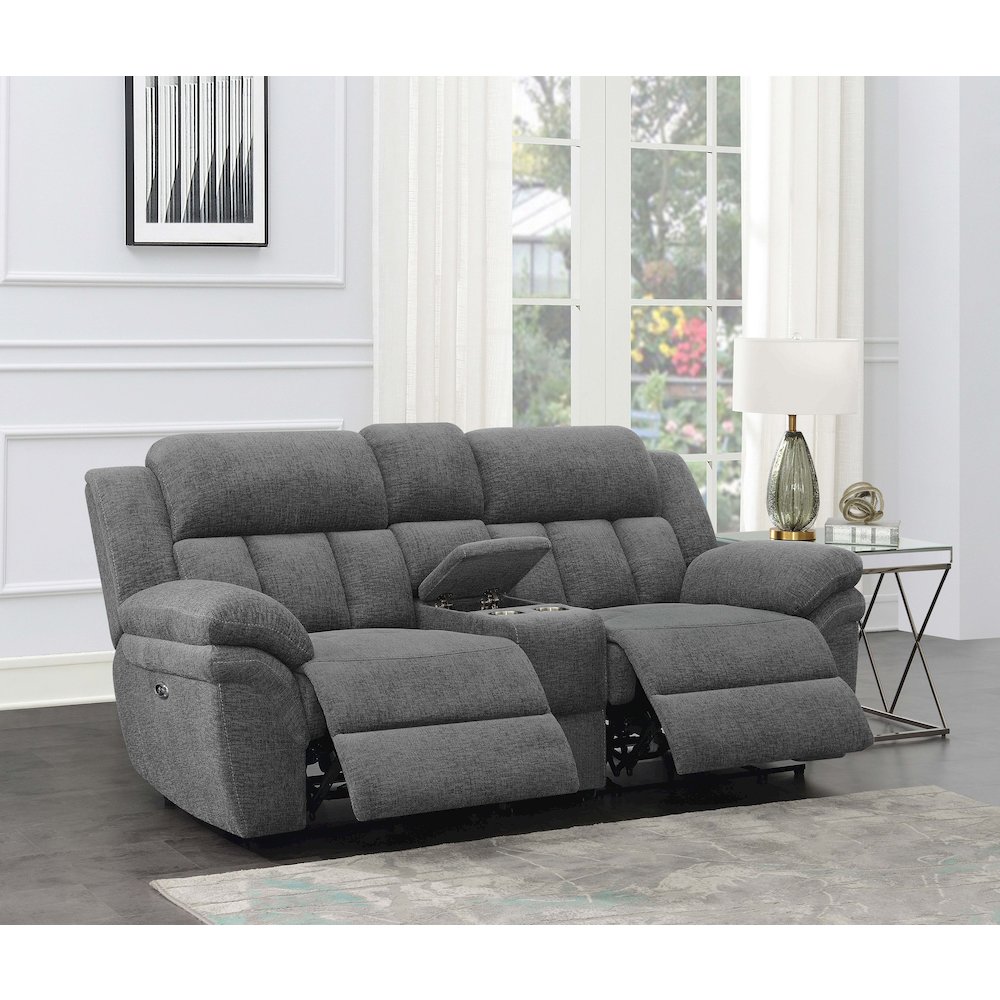 Bahrain Upholstered Power Loveseat Charcoal. Picture 4