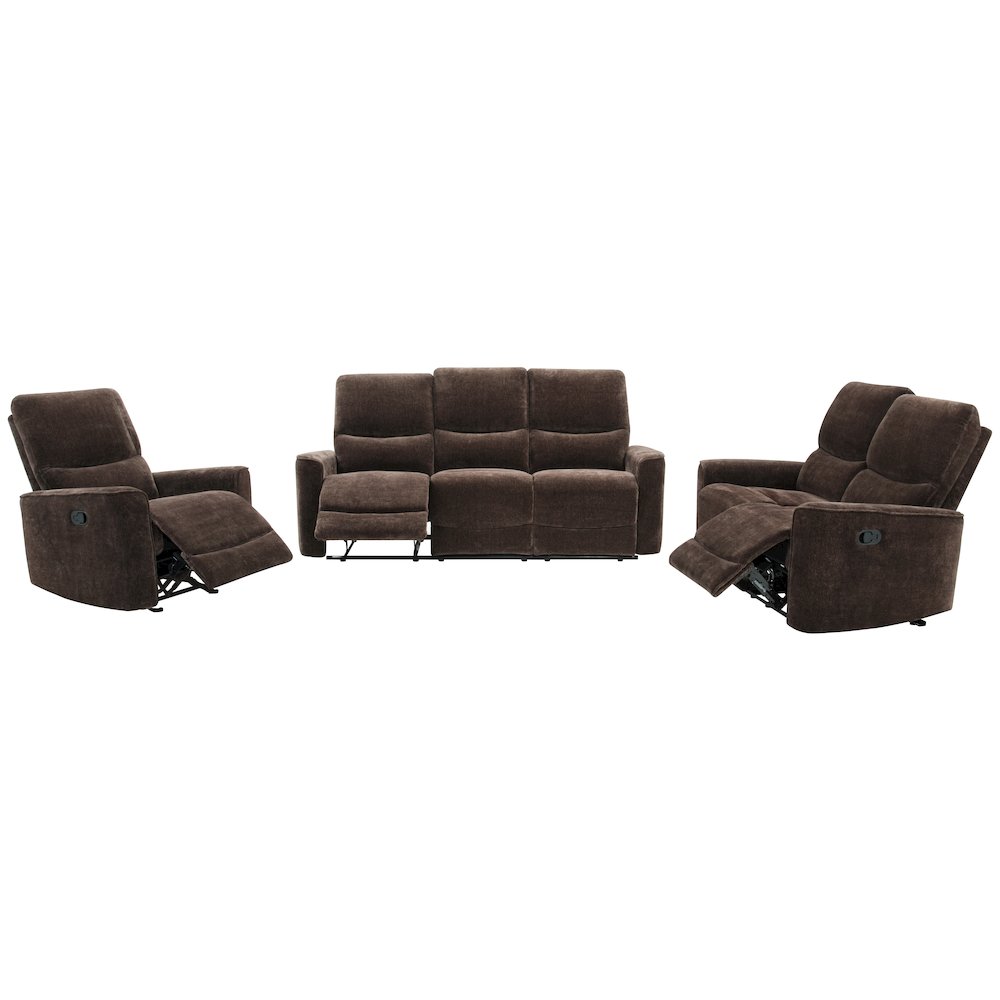 Navarro Chenille Upholstered Glider Recliner Dark Brown. Picture 1