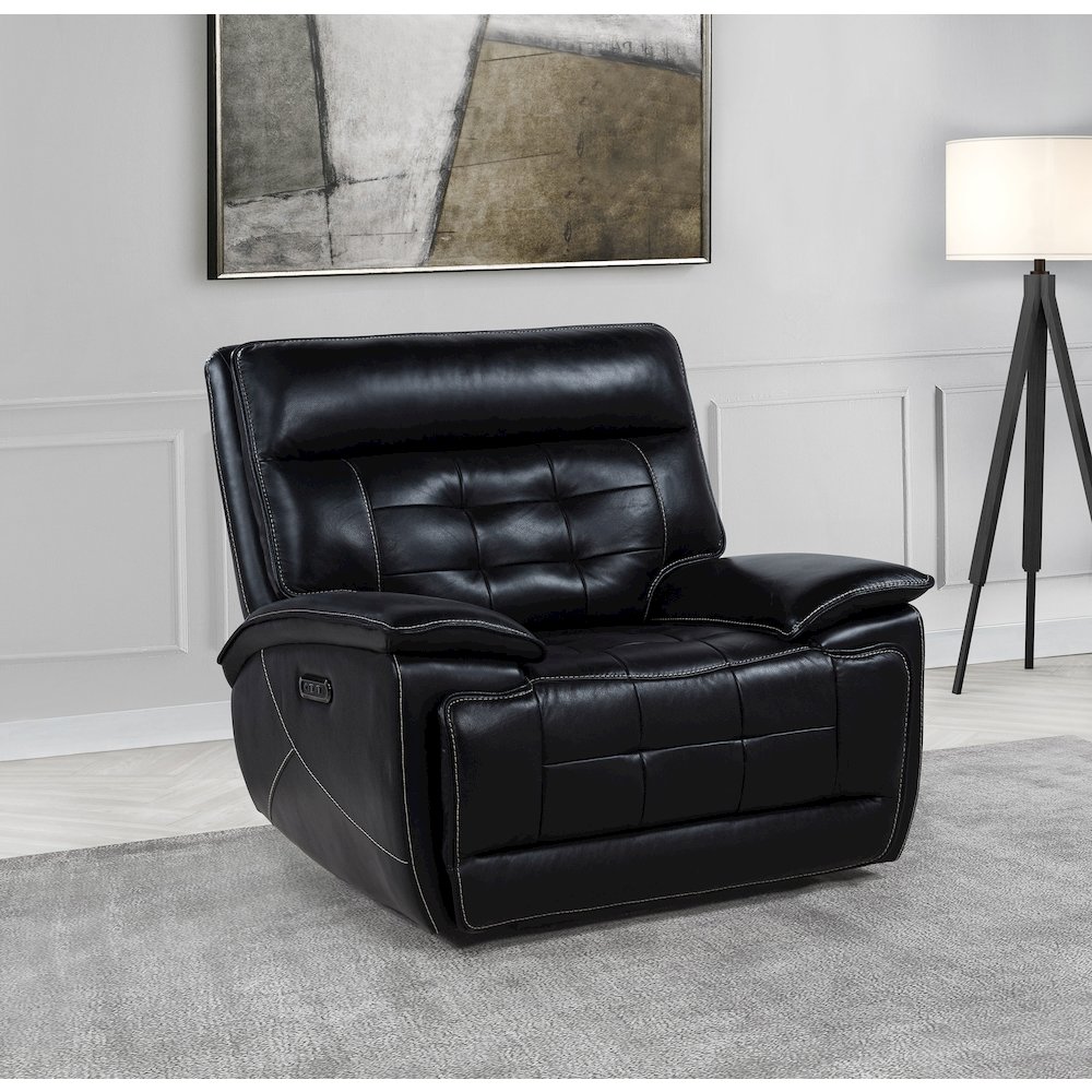 Hewitt Leather Upholstered Dual Power Recliner Chair Black. Picture 2