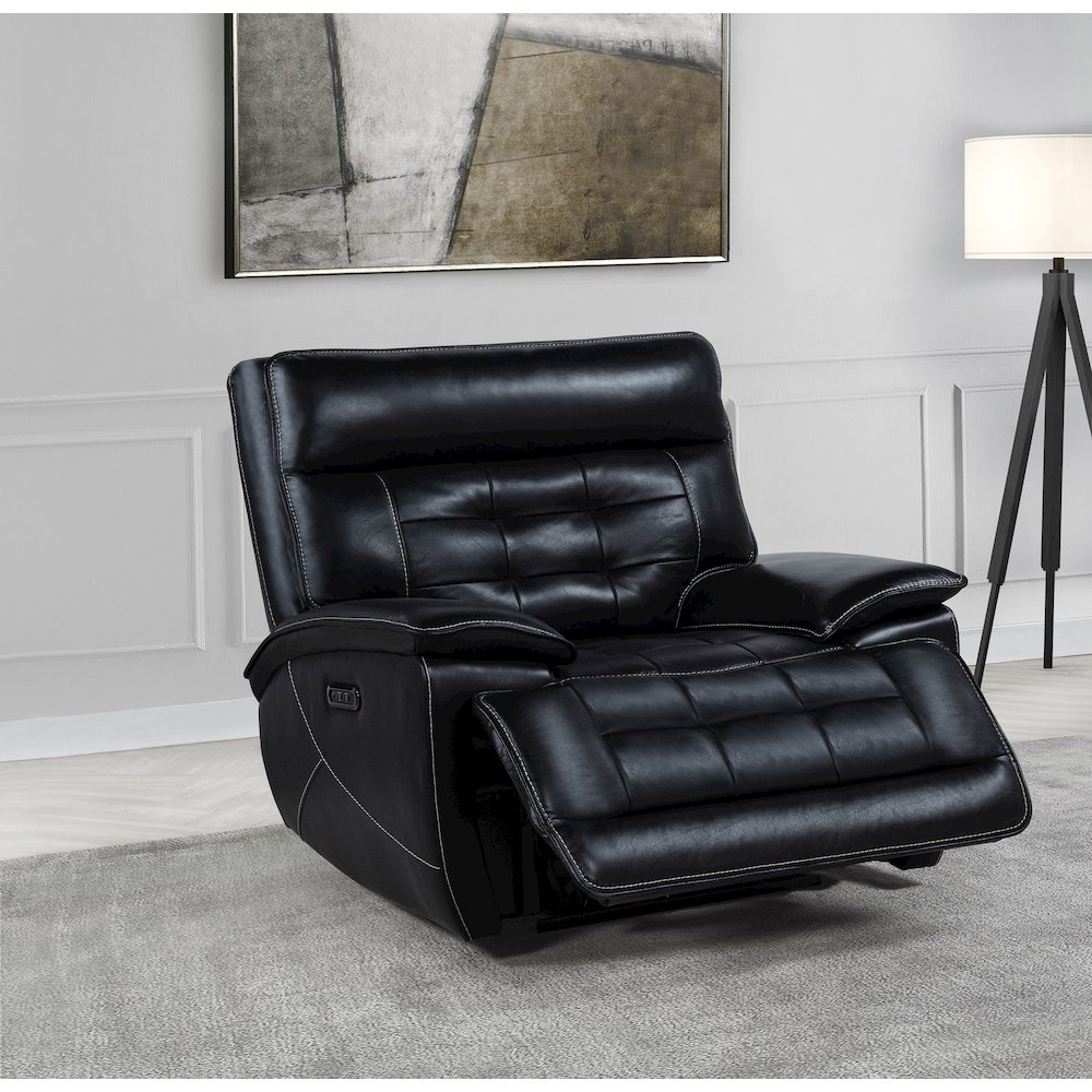 Hewitt Leather Upholstered Dual Power Recliner Chair Black. Picture 1