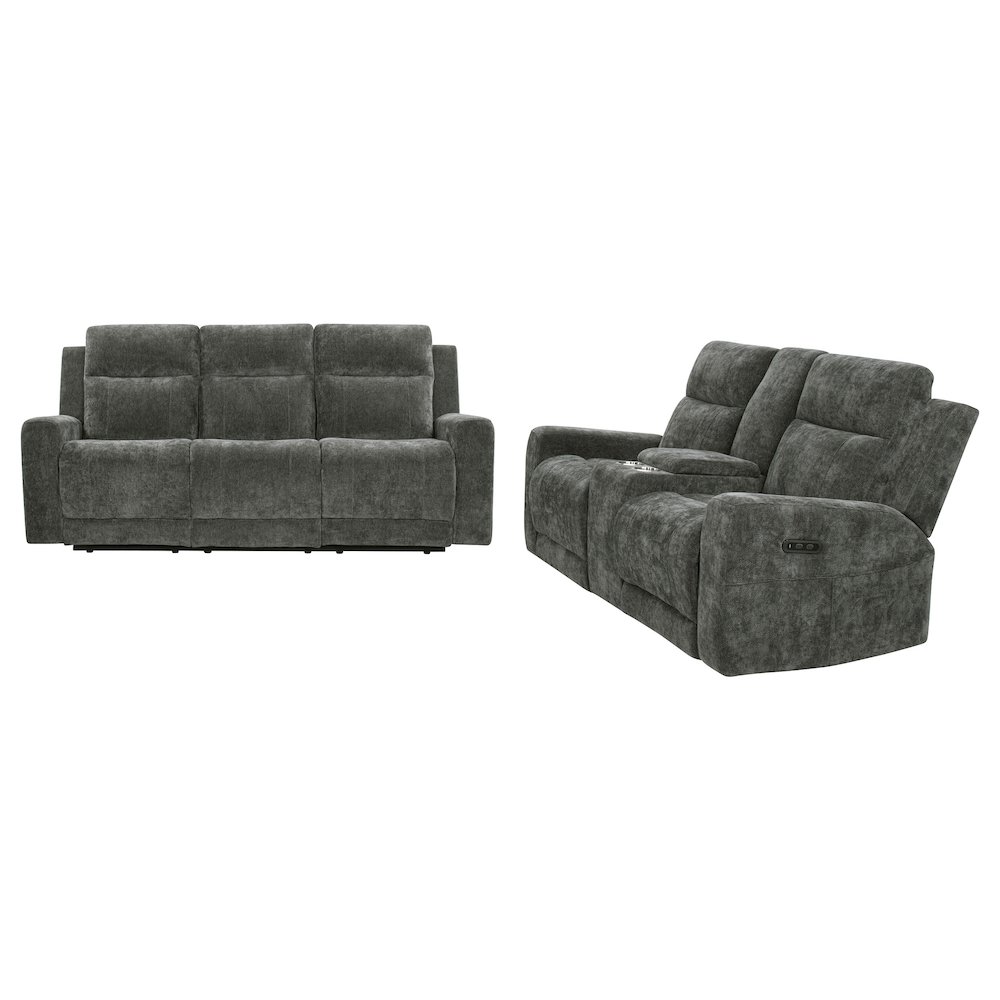 Kennett 2-piece Chenille Power Reclining Sofa Set Dark Grey. Picture 1
