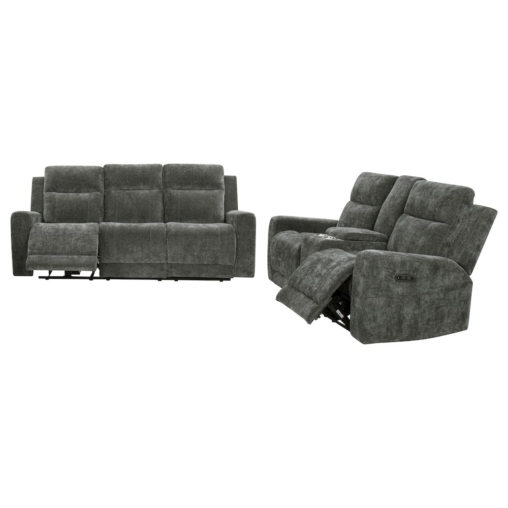 Kennett 3-piece Chenille Power Reclining Sofa Set Dark Grey. Picture 1