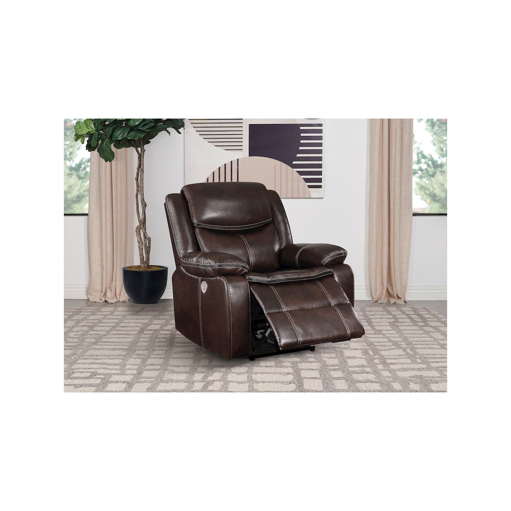 Sycamore Upholstered Power Recliner Chair Dark Brown. Picture 9