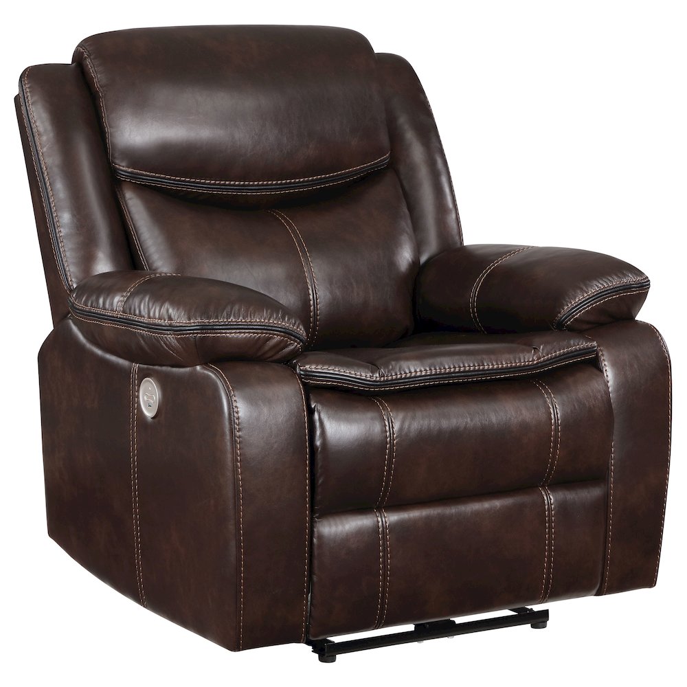 Sycamore Upholstered Power Recliner Chair Dark Brown. Picture 1