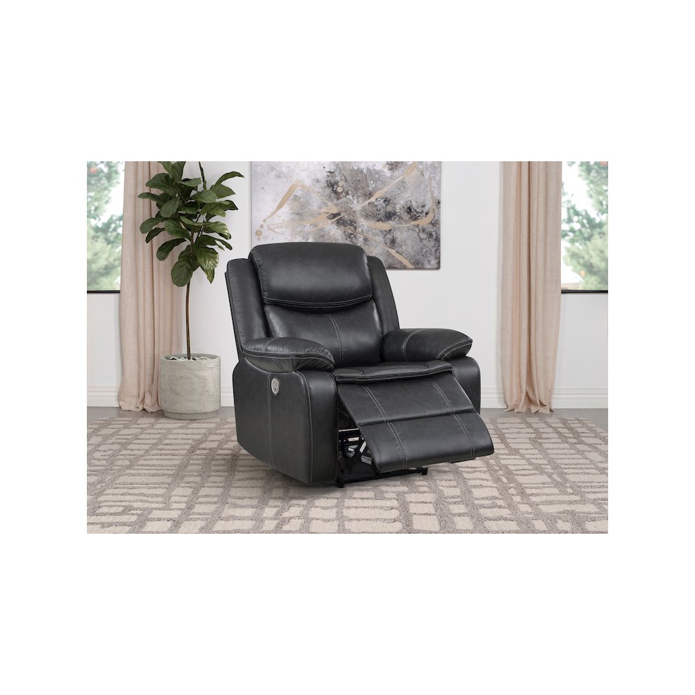 Sycamore Upholstered Power Recliner Chair Dark Grey. Picture 9