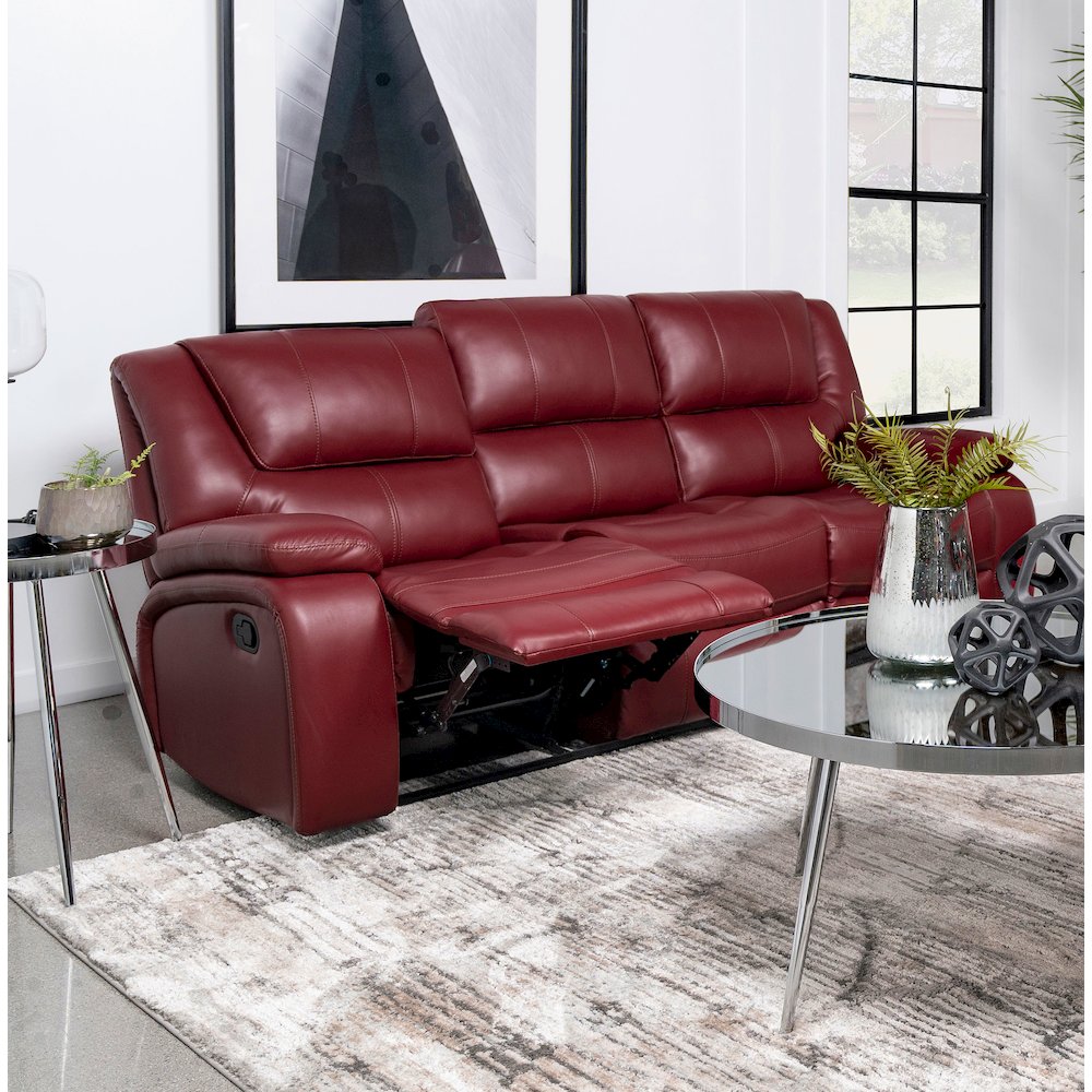 Camila Upholstered Motion Reclining Sofa Red. Picture 9