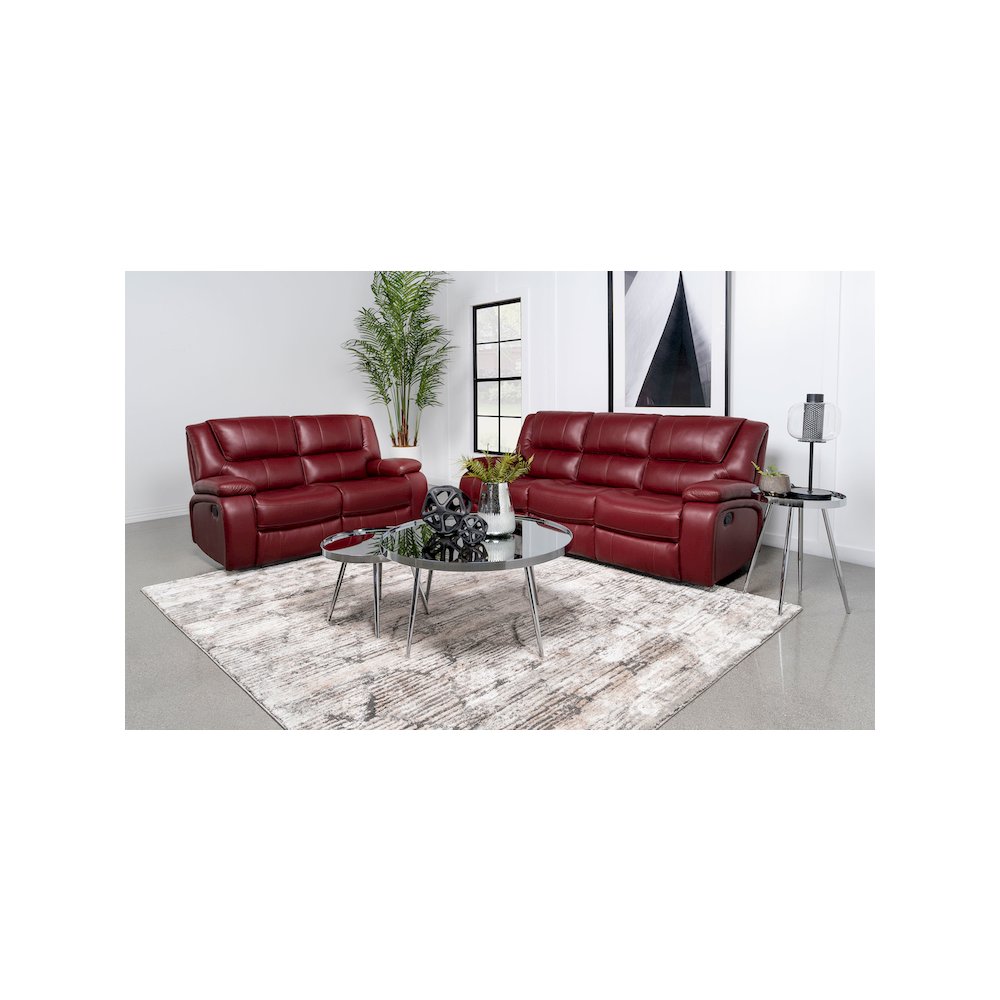 Camila 2-piece Upholstered Reclining Sofa Set Red. Picture 1