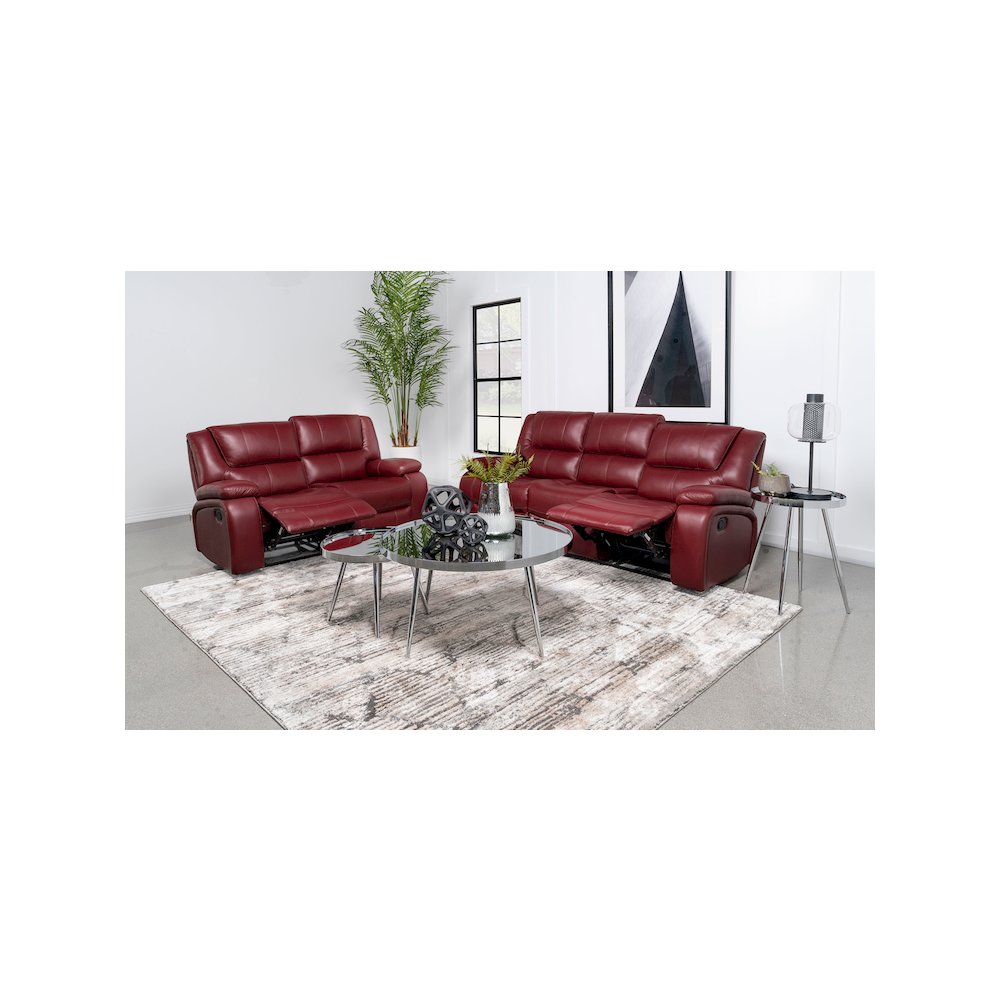 Camila 2-piece Upholstered Reclining Sofa Set Red. Picture 12