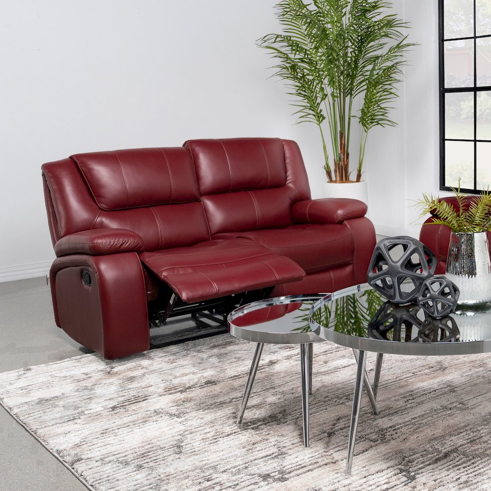 Camila Upholstered Motion Reclining Loveseat Red. Picture 9