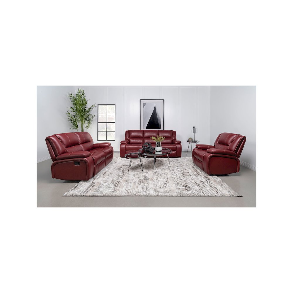 Camila Upholstered Motion Reclining Loveseat Red. Picture 10