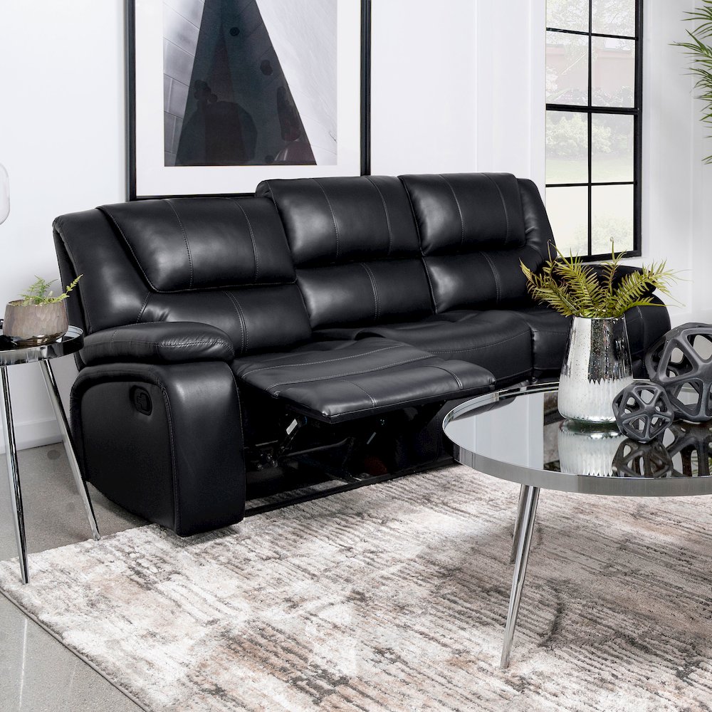 Camila Upholstered Motion Reclining Sofa Black. Picture 9