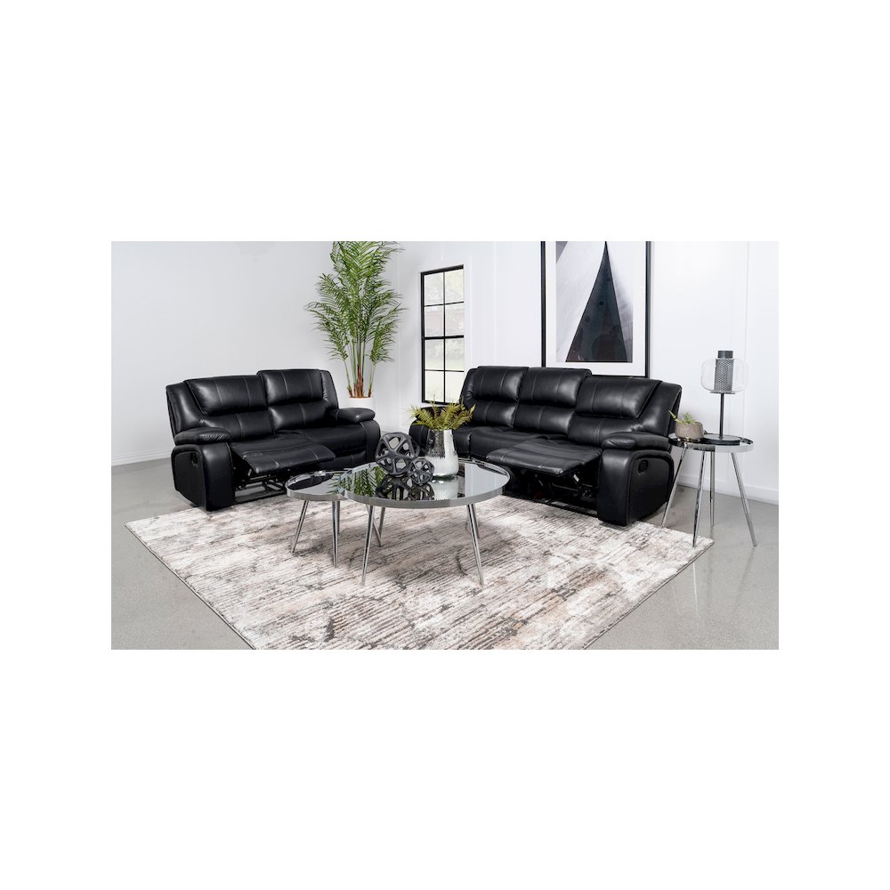Camila 2-piece Upholstered Motion Reclining Sofa Set Black. Picture 12