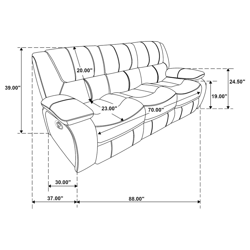 Camila 3-piece Upholstered Motion Reclining Sofa Set Black. Picture 16