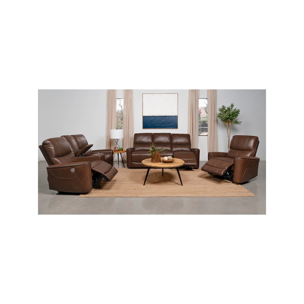 Greenfield Upholstered Power Reclining Sofa Saddle Brown. Picture 11