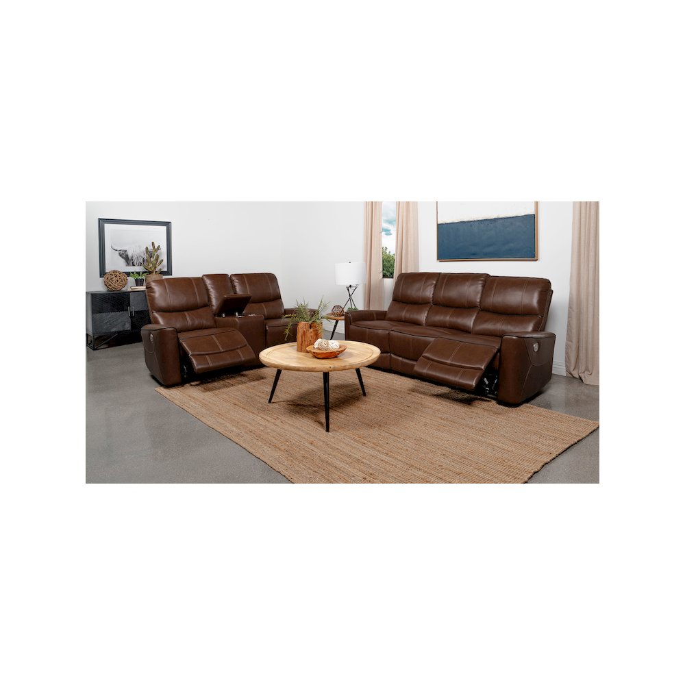 Greenfield 2-piece Power Reclining Sofa Set Saddle Brown. Picture 2