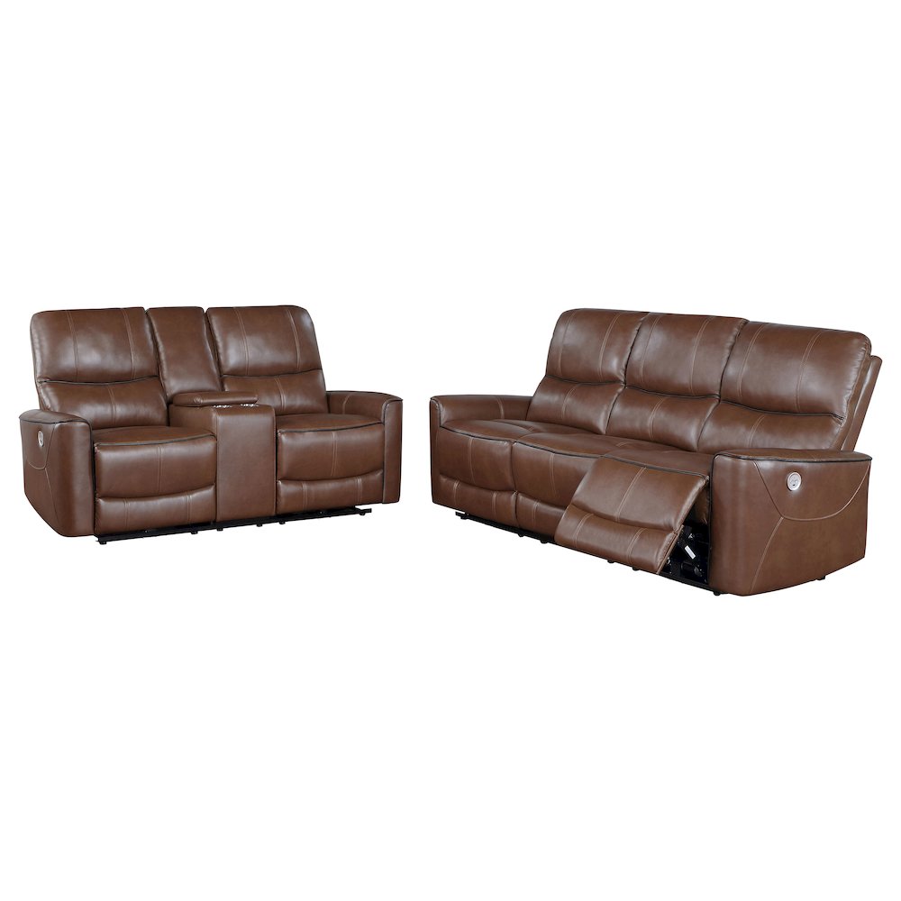 Greenfield 2-piece Power Reclining Sofa Set Saddle Brown. Picture 1