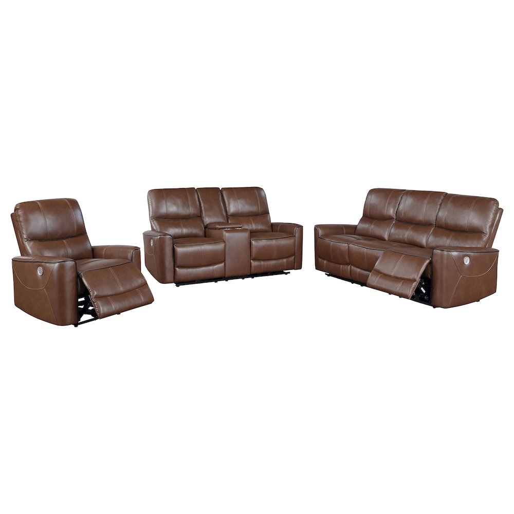 Greenfield 3-piece Power Reclining Sofa Set Saddle Brown. Picture 1