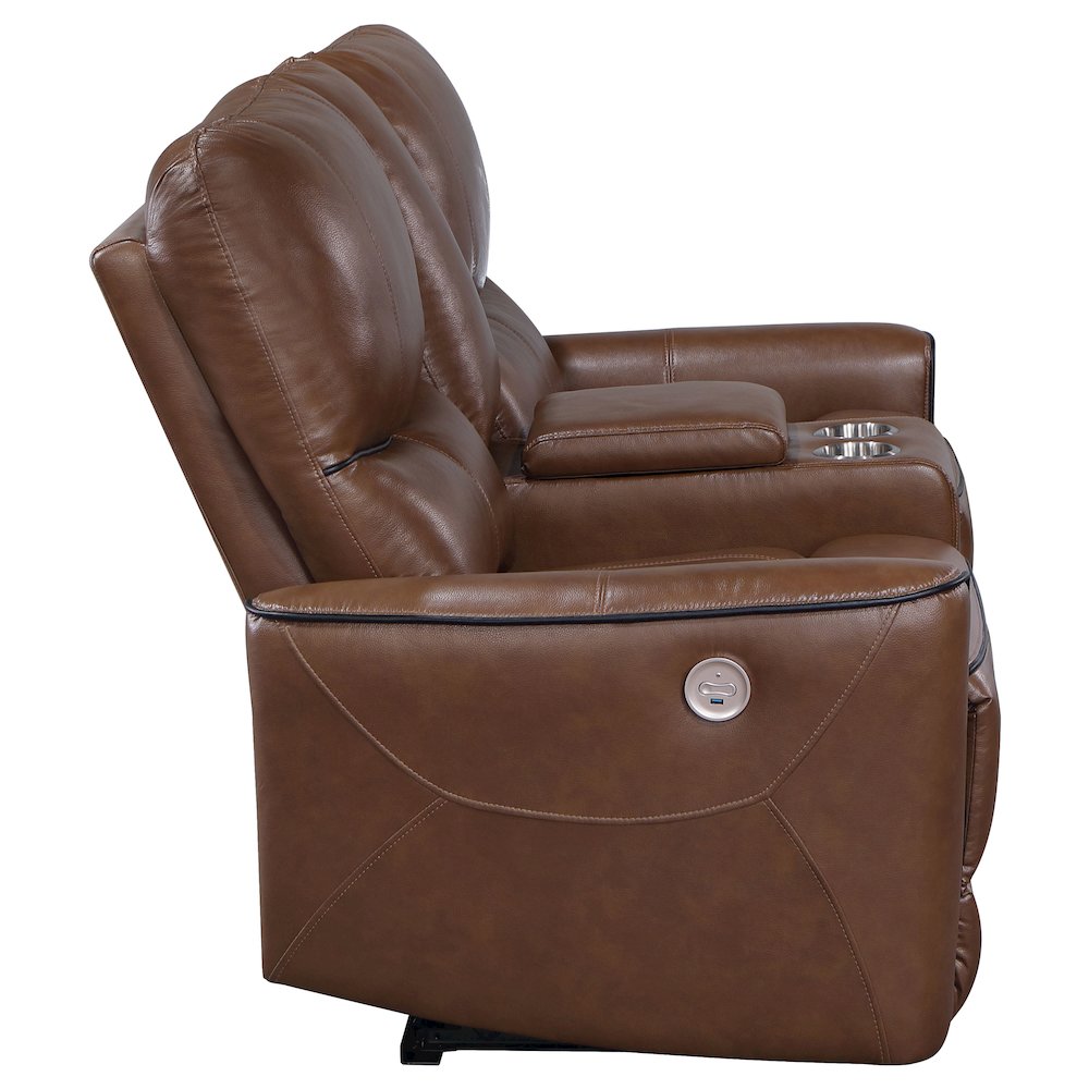 Greenfield Upholstered Power Reclining Loveseat Saddle Brown. Picture 6