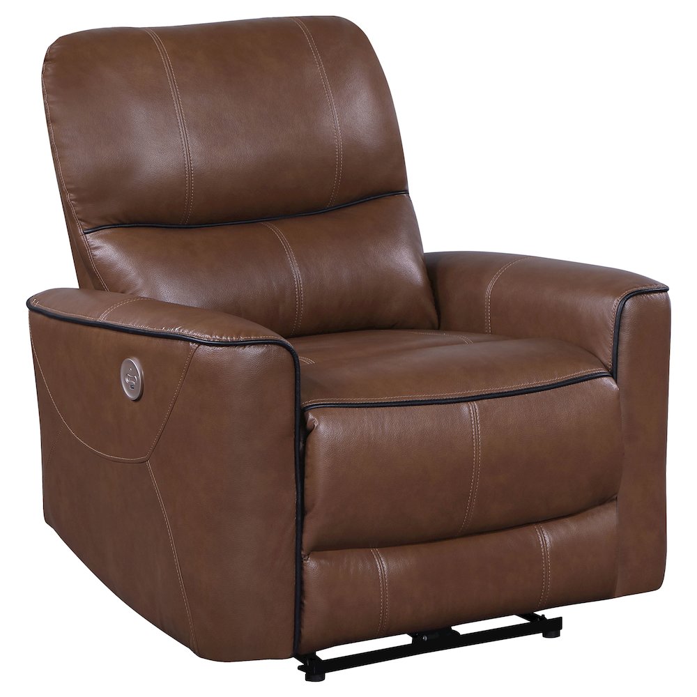 Greenfield Upholstered Power Recliner Chair Saddle Brown. Picture 1
