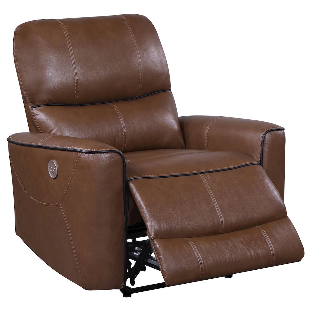 Greenfield Upholstered Power Recliner Chair Saddle Brown. Picture 3