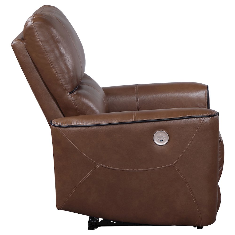 Greenfield Upholstered Power Recliner Chair Saddle Brown. Picture 6